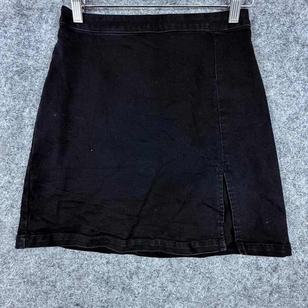 Divided H&M A-Line Skirt Womens 2 Black Denim Neutral Grunge Capsule Side Slit